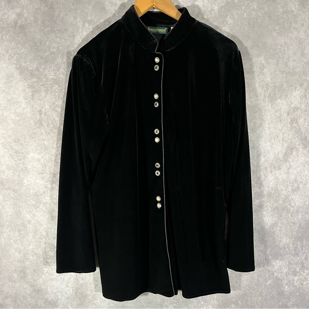 Vintage Harve Benard Shirt Jacket Women XL Black Velvet Button Goth **See Desc**